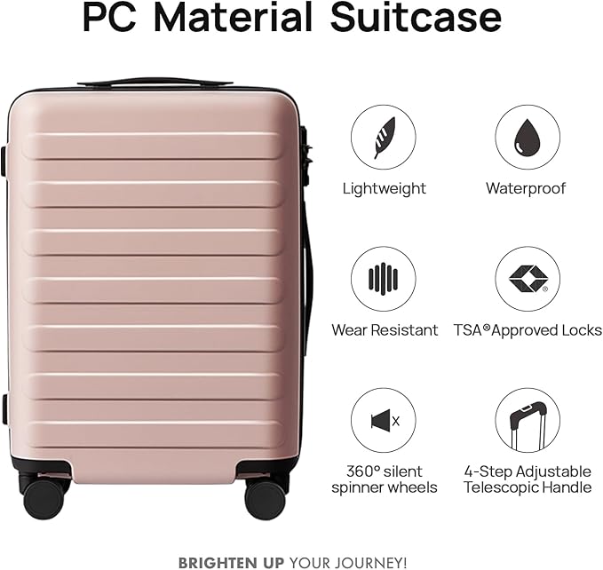 NINETYGO Large Checked Luggage 28 Inch, Checking In Luggage with Smooth Spinner Wheels, Lightweight, Hard Shell PC Suitcase, Lightweight Travel Luggage, TSA Approved (Pink, Rhine Basic)