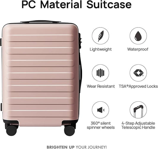 NINETYGO Large Checked Luggage 28 Inch, Checking In Luggage with Smooth Spinner Wheels, Lightweight, Hard Shell PC Suitcase, Lightweight Travel Luggage, TSA Approved (Pink, Rhine Basic)