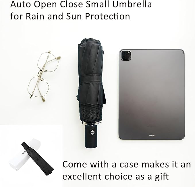 BAODINI Small UV Protection Travel Umbrella Compact for Rain and Sun UPF 50+ Windproof Portable 42 inch Umbrella for Women and Men