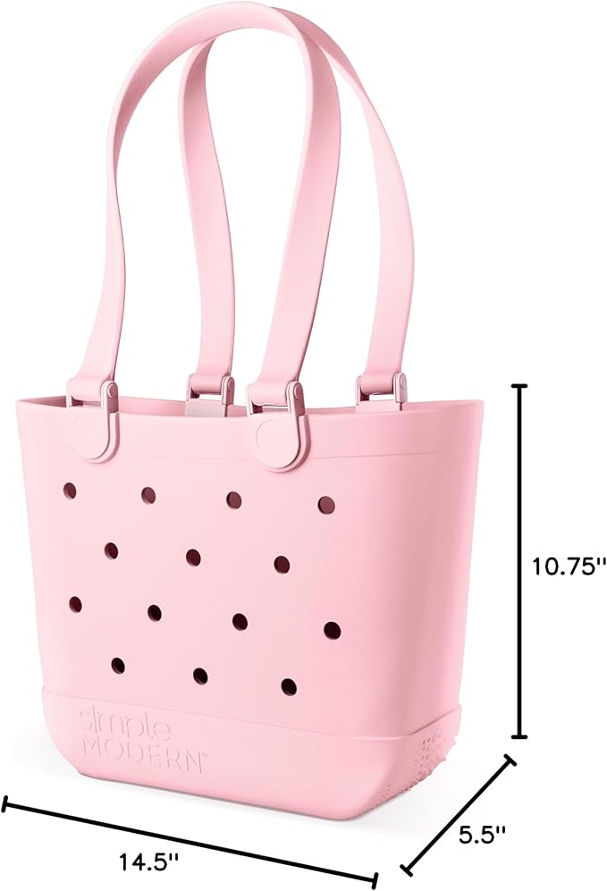 Simple Modern Medium Beach Bag | Waterproof Getaway Rubber Tote with Zipper Pocket for Travel, Pool, Boat, Groceries, Sports | Blush