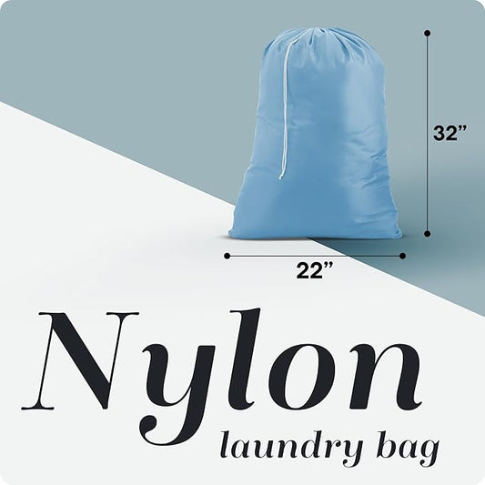 Nylon XL Laundry Bag - Locking Drawstring Closure, Machine Washable, These Large Bags Will Fit a Laundry Basket and Strong Enough to Carry up to Two Loads of Clothes (Light Blue | 22" x 32")
