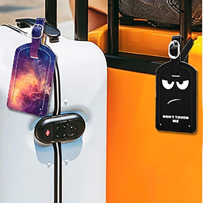 FINTIE 2 Pack Luggage Tags, Leather Name ID Labels with Privacy Cover for Travel Bag Suitcase, Theme - Don't Touch Me