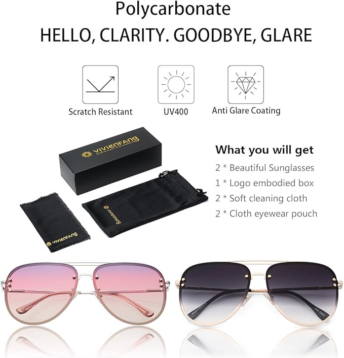 Trendy Oversized Aviator Sunglasses for Women 2025, Cute Retro Aviator Sun Glasses UV Protection Big Shades VF2203