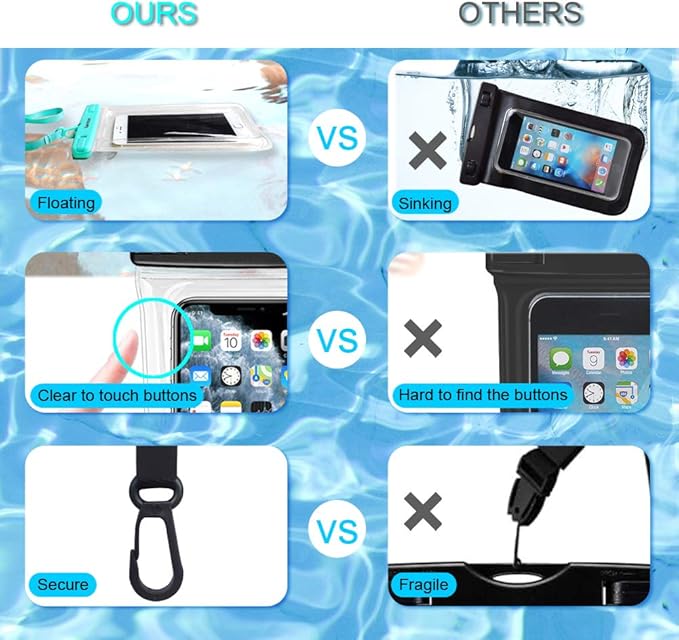 Waterproof Phone Pouch/Case Floating, Water Proof Phone Pouch for iPhone & Samsung Galaxy, IPX8 Phone Water Protector Pouch for Travel, Vacation, Beach, Pool, Cruise Essentials- 4 Pack