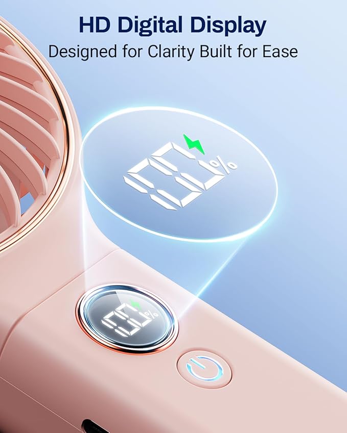 SWEETFULL Handheld Portable Fan, 5000mAh Rechargeable Battery, 6 Speed Wind, LED Digital Display, Foldable Electric Personal Mini Travel Fan with Backup Power, Summer Essentials Gifts for Women Girl