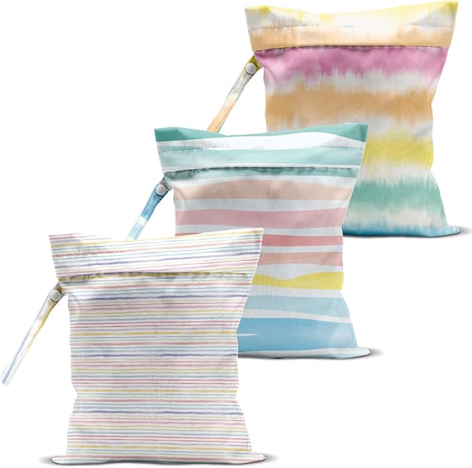 3 Pcs Wet Bag, Wet Dry Bag, Waterproof Bag, Small Laundry Bag, Wet Bag for Pool, Beach, Swimsuit, Makeup Bag, Diapers,Cruise Ship Essentials,Rainbow Gifts, Beach Accessories Travel for Women