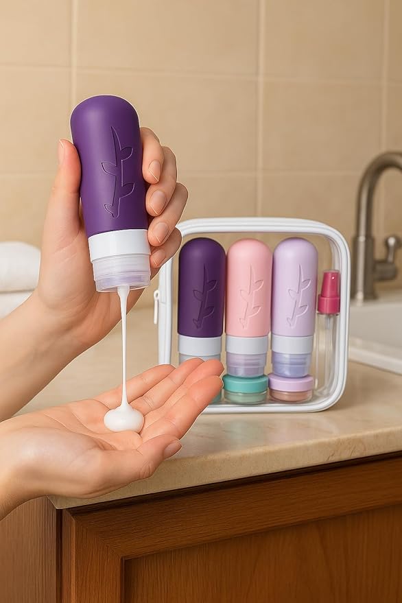 TSA Approved Travel Containers for Toiletries - Leak Proof Silicone Bottles, Refillable Liquid Travel Essentials for Shampoo, Conditioner, Lotion