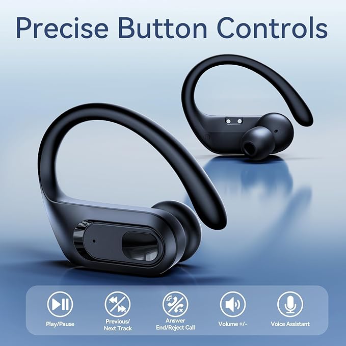 occiam Active Noise Cancelling Wireless Earbuds Bluetooth Headphones Ear Buds 96Hrs Playback Clear Call Waterproof Earphones with Ear Hook Microphones for Sport Running (Black Standard)