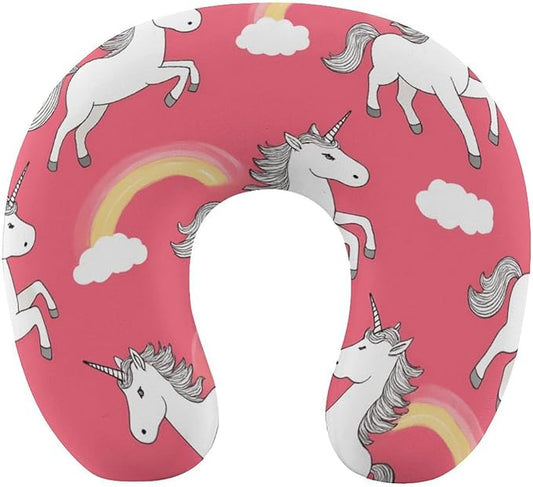 Compact Polyester Neck Support Pillow, Magic Unicorn Rainbow U-Shaped, U-Shape Rest Cushion for Car Office Travel, Machine Washable Comfort
