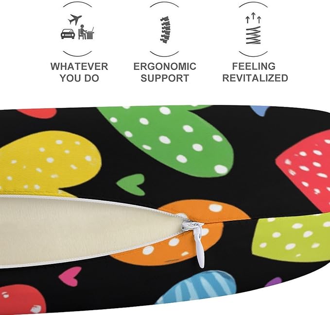 Soft Polyester Travel Neck Pillow, LGBT Pride Rainbow Hearts U-Shaped, Cervical Support Compact for Bus Airplane Rest, Machine Washable Breathable Design