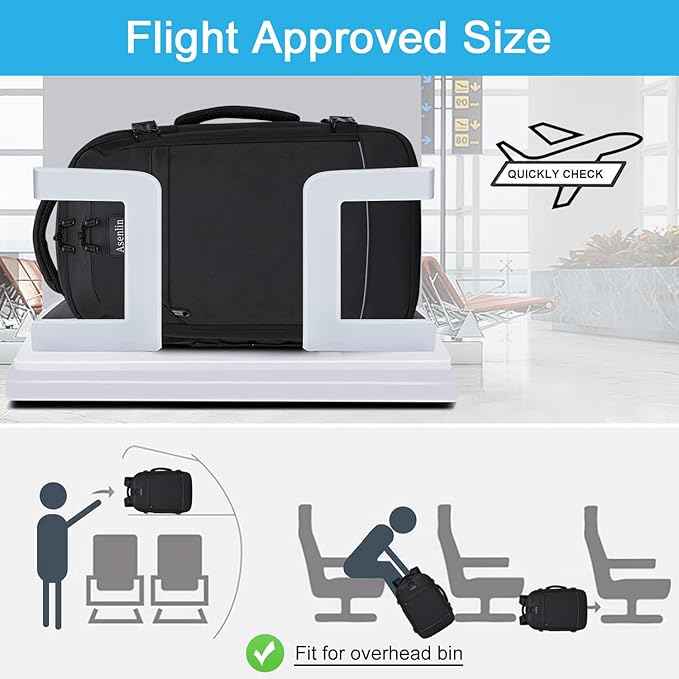 Asenlin Travel Backpack for Women and Men,Fit 15.6 Inch Carry on Backpack Flight Approved Luggage，Weekender Bag Water Resistant Laptop Backpack-Black