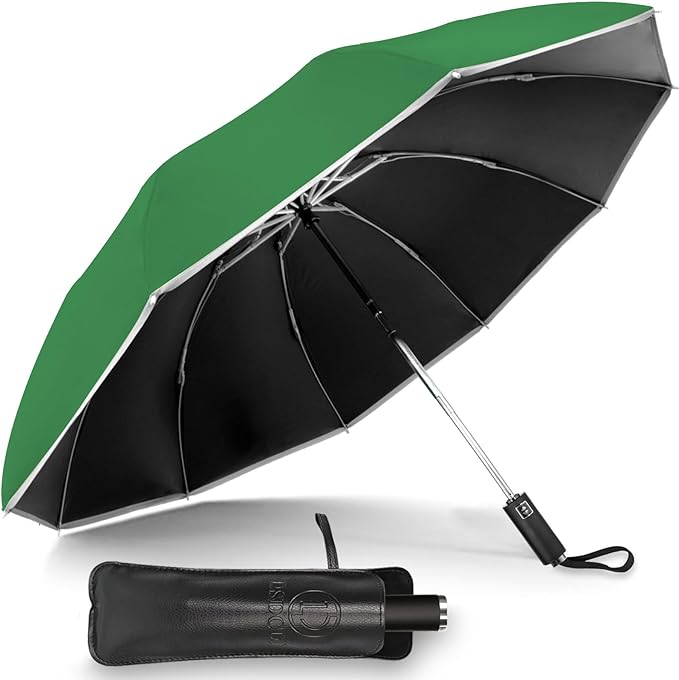 Travel Umbrella for Rain, Automatic Folding Windproof Umbrella with Case - Compact Reverse with 360° Reflective Stripe, Light & Portable Durable for Women & Men