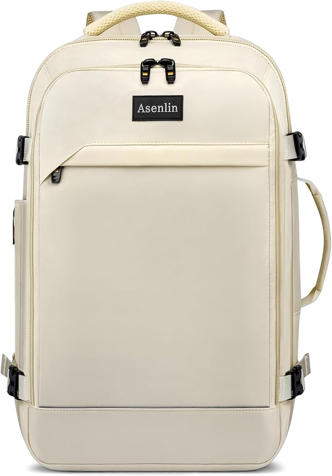 Asenlin 40L Travel Backpack for Women Men，17 Inch Laptop Backpack Flight Approved Luggage Carry On Water Resistant for Weekender Overnight Large Daypack Beige