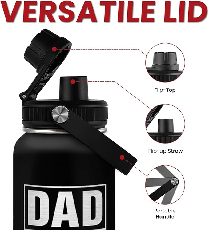 Dad Water Bottle 32oz Stainless Steel Insulated Sports Bottle with Lid, Gifts for Father from Daughter Son, Dad Gifts for Birthday Christmas Fathers Day