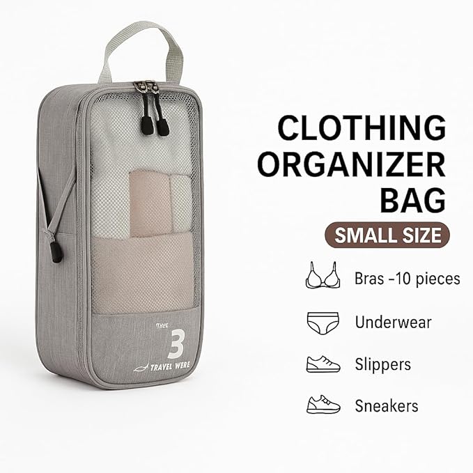 6-Pack Compression Packing Cubes for Travel – Lightweight, Expandable Luggage Organizers with Dual-Use Drawstring Bag – Stackable, Odorless, Durable – Fits Clothes, Shoes, Toiletries (Brown)