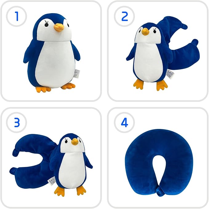 Belkvilo.2 in 1 Plush Penguin and Pillow Travel. Kids Travel Neck Pillow (Small Size 9 in) Color King Blue Soft & Supportive for Airplane, Car & Stroller Age 3, Made Extra Soft Short Plush
