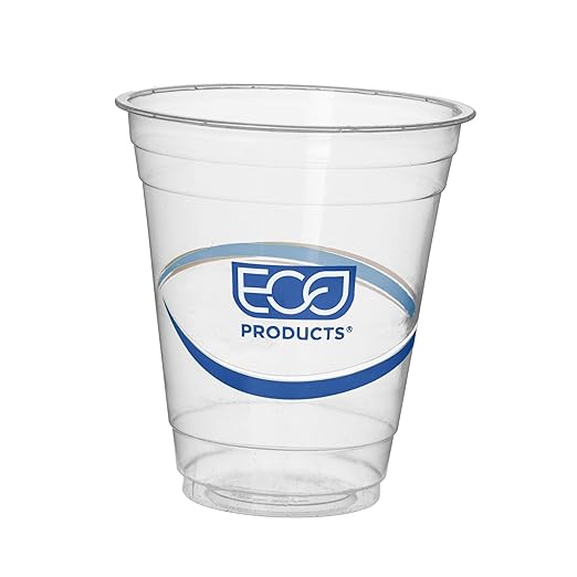 ECO PRODUCTS BlueStripe Recycled 12oz Plastic Cups, Case of 1000, Made from 30% Post-Consumer Recycled Plastic Bottles, Recycled PET (rPET) For Cold Drinks & Snacks, Clear For Visibility