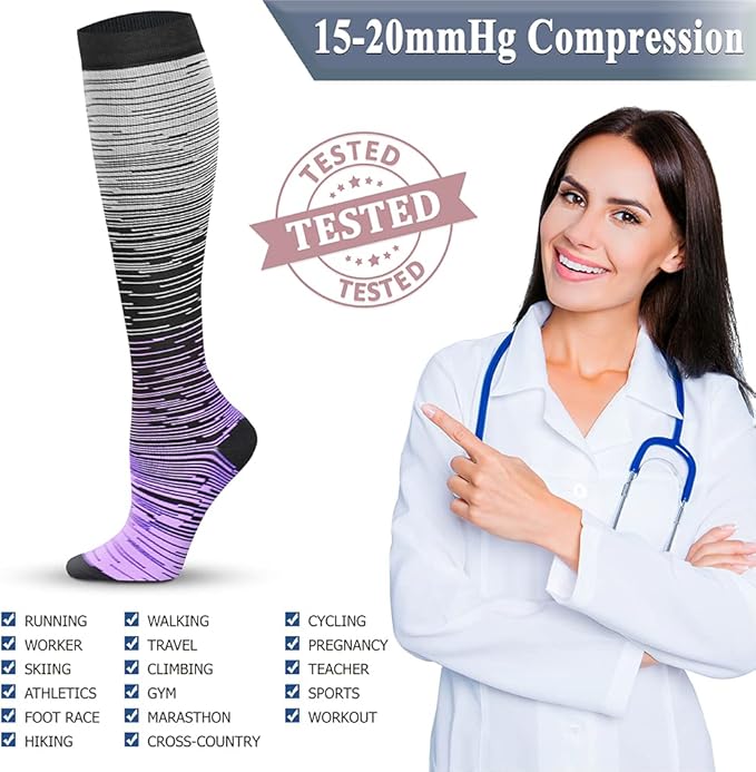 QUXIANG Copper Compression Socks for Women & Men Circulation (8 Pairs) - Best for Running Athletic Cycling - 15-20 mmHg