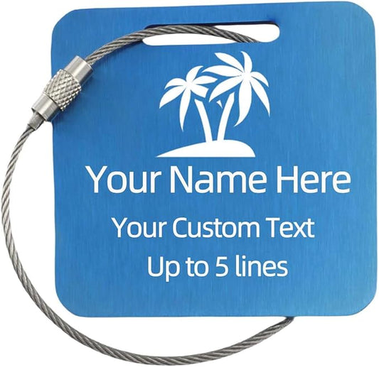 Sturdy and Durable Personalized Luggage Tags for Suitcases,Cruise Essentials Travel Tags for Luggage,Travel Bag Labels,Travel Essentials Heavy-Duty Stainless Steel Blue Square Suitcases Tags