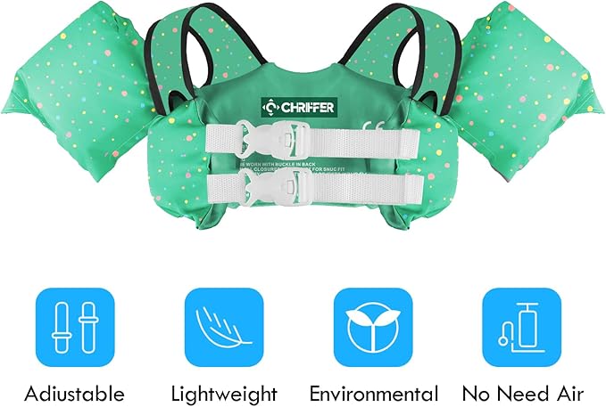 Chriffer Kids Swim Vest Life Jacket for 30-55 Pounds Boys and Girls, Toddler Floaties with Shoulder Harness Arm Wings for 2,3,4,5,6,7 Years Old Baby