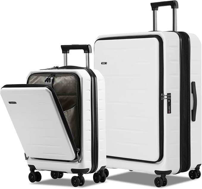 Luggage Sets 2 Pieces, 20 Inch Carry On Luggage and Expandable 28 Inch Checked Luggage with Spinner Wheels, Lightweight ABS+PC Hard Shell Suitcase with Front Opening, TSA Lock (White, 20/28)