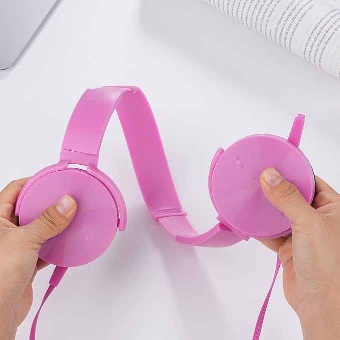 2 Pack Classroom Headphones for School Students Kids, Durable Class Set Wired Earphones for Children Toddler Teens Boys Girls and Adult(LS450, Pink+Yellow)