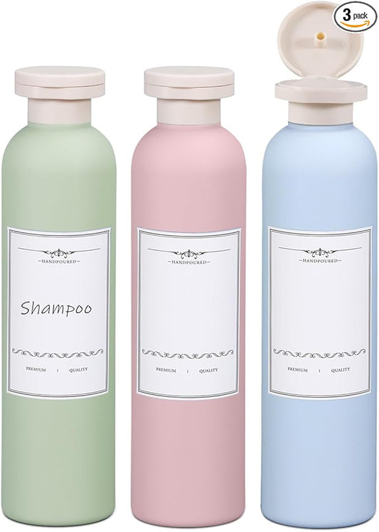 ASEVAT 8.8oz 3Pcs Plastic Refillable Travel Shampoo and Conditioner Bottles Refillable Travel Bottle with Flip Cap Plastic Shampoo and Conditioner Bottles