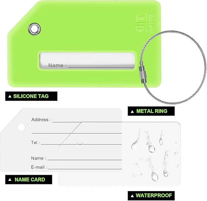 Gostwo 2 Pack Silicone Luggage Tags for Suitcases, 26 Initial Letter Baggage Labels Handbag School Bag Suitcase Instrument Tag with Stainless Steel Loop(Green)(Letter Q)