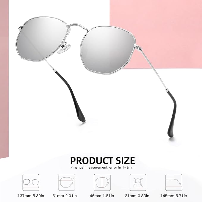 MEETSUN Polarized Hexagon Sunglasses for Women Men Polygon Square Sun Glasses UV400 Protection Metal Frame