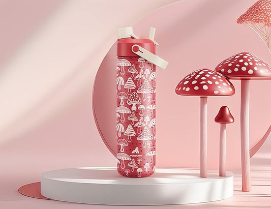 POWCAN 26 oz Insulated Water Bottle with 2-in-1 Straw and Spout Lid, Keep Cold 24H, Leak-Proof, Fits in Car Cup Holder, Stainless Steel Water Bottle for Sports, Travel, Gym, and School (Shroom Parade)