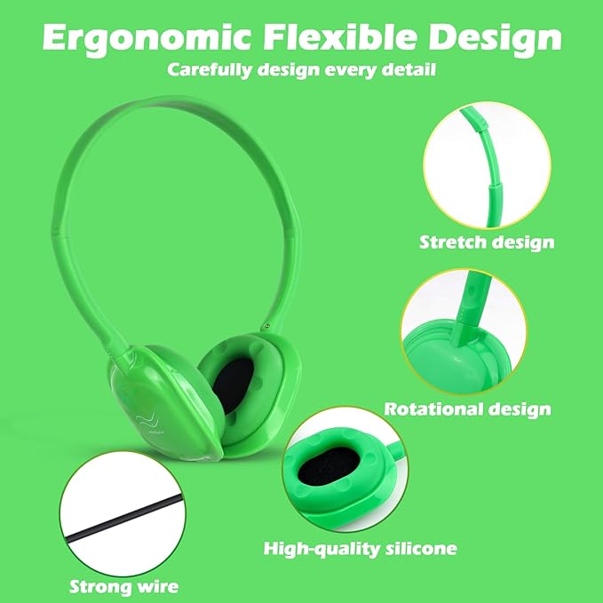 Classroom Kids Headphones Bulk 20 Pack Class Set of Headphones for Students Children Boys Girls Teen and Adult (5 Colors)