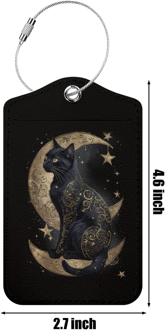 Cat Moon Luggage Tag, Suitcase Tags with Privacy Flap and Metal Loop, Luggage Tags for Suitcases, Identifiers Travel Essentials Bag Tag, Cat Lovers Gifts for Women Girls Friends Sister