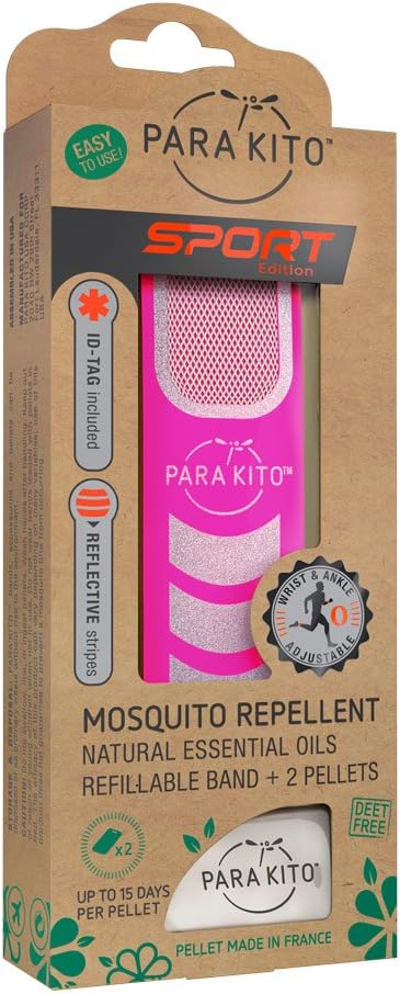 PARA'KITO Mosquito Insect & Bug Repellent Wristband - Waterproof, Outdoor Pest Repeller Bracelet w/Natural Essential Oils - Sport Edition (Fuschia)