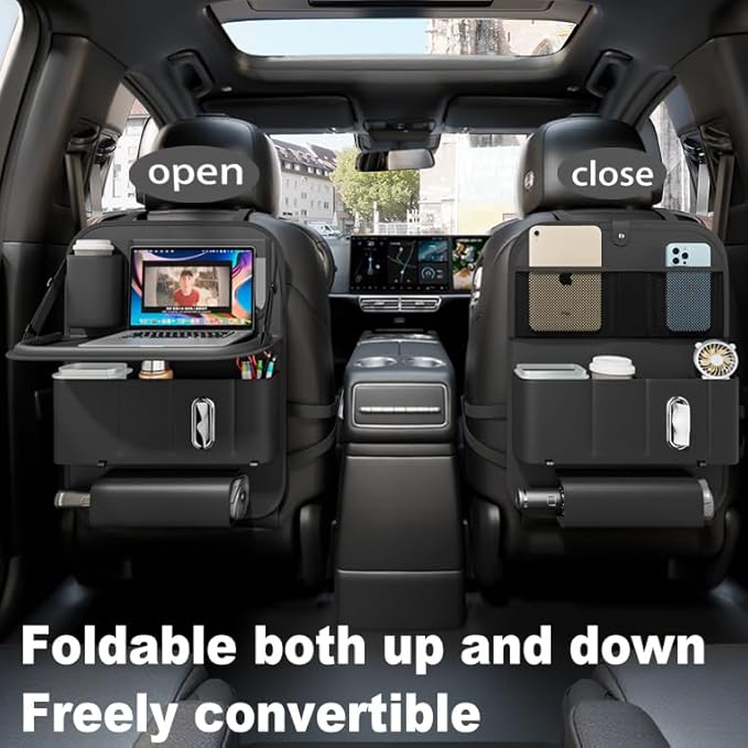 GMQ Backseat Car Organizer with Tray 1 Pack,Car Backseat Organizer with Foldable Table for Kids,Multifunctional Seat Back Organizer with Storage Pockets Car Storage Organizer (Black)