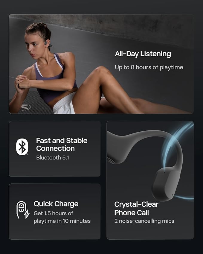 SHOKZ OpenRun Mini-Bone Conduction Headphones,Open-Ear Bluetooth Wireless Sport Headphones for Running & Workout,Sweat Resistant, Long 8H Playtime,Mic,with Hair Band-Black