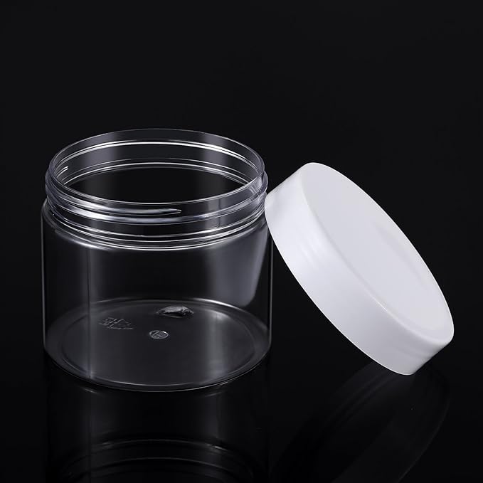 SATINIOR 12 Pack 7 oz Plastic Container Jars with Lids Round Clear Travel Cosmetic Container Slime Jars for Toiletries, Lotion, Cream, Ointments, Makeup, Rhinestone, Samples, Kitchen Storage(White)