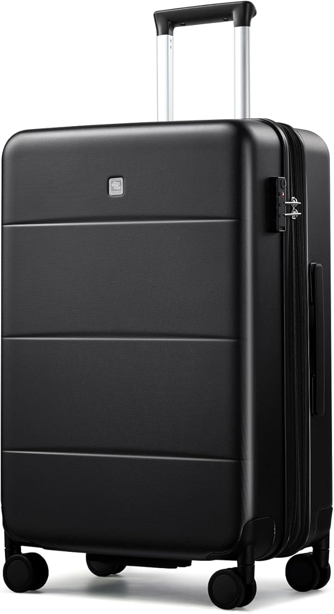 Hanke Expandable 24 Inch Luggage with Spinner Wheels, Hardside Medium Checked luggage, All-PC Hard Shell Suitcase, TSA Lock, Lightweight Checked-Medium (Jet Black, 76L)