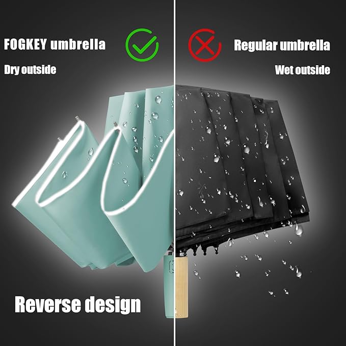 Large Windproof Travel Umbrella, Portable Reverse Folding Car Umbrella, Compact Inverted Design with Waterproof Canopy, Automatic, 10 Durable Ribs, 45.6/13 Inch, Fits Backpack
