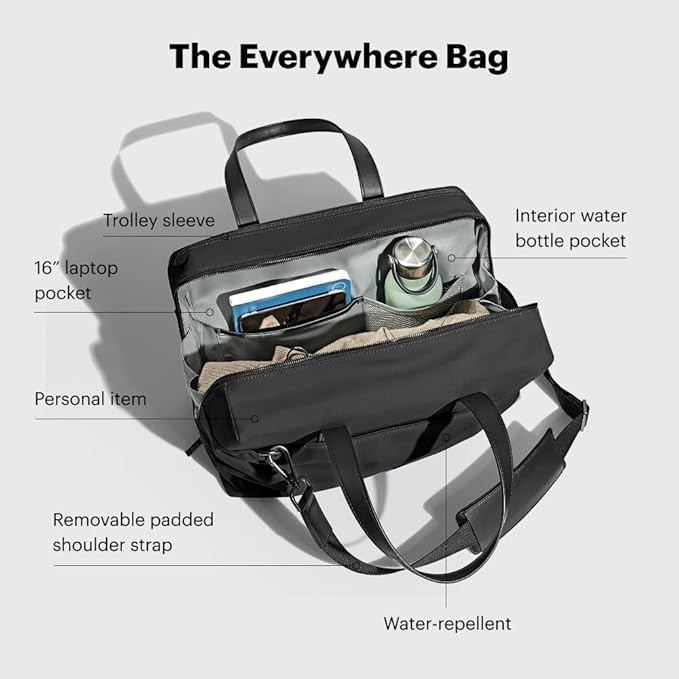Away Everywhere Bag, Padded Laptop Sleeve, Water Resistant For Every Day Use, Removable Shoulder Strap, Daily Work Bag, Travel Essential Approved Personal Item, Jet Black