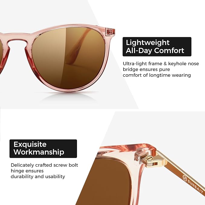 SUNGAIT Premium Vintage Round Sunglasses for Women Men Classic Retro Trendy Style