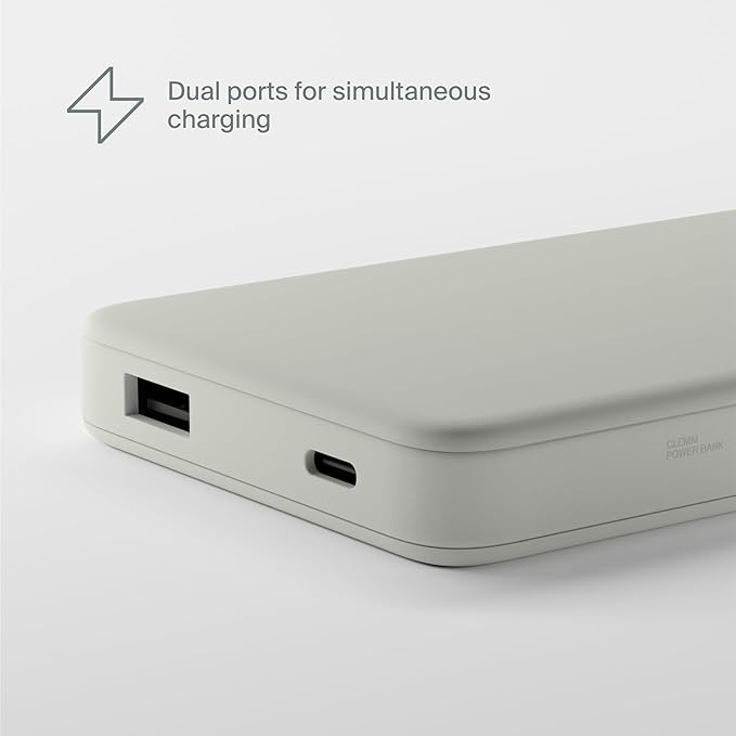 Clemm Portable Charger 10,000mAh Dual Port (USB-A, USB-C) (Ivory)