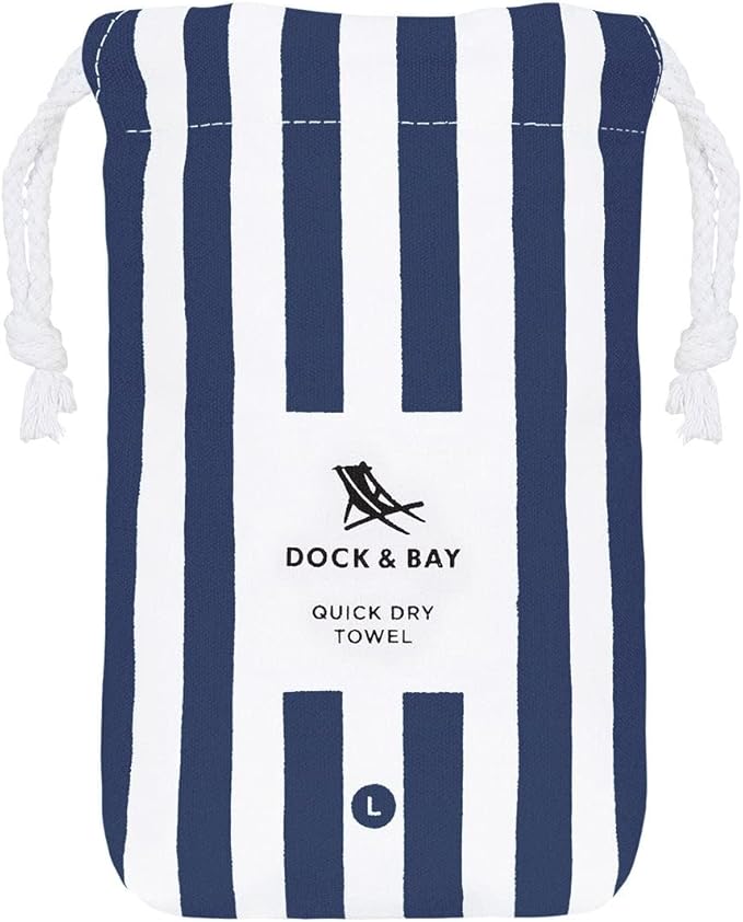 Dock & Bay Beach Towel - Quick Dry, Sand Free - Compact, Lightweight - 100% Recycled - Includes Bag - Cabana - Whitsunday Blue - Large (160x90cm, 63x35)