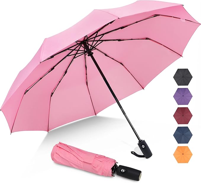ZOMAKE Travel Umbrella Compact - 10 Ribs Portable Collapsible Umbrellas for Rain Windproof - Paraguas Automatic Small Folding Umbrella Lightweight Packable Umbrella for Women Men