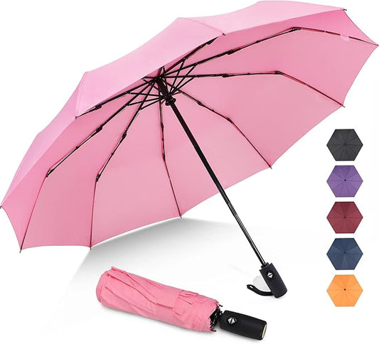 ZOMAKE Travel Umbrella Compact - 10 Ribs Portable Collapsible Umbrellas for Rain Windproof - Paraguas Automatic Small Folding Umbrella Lightweight Packable Umbrella for Women Men