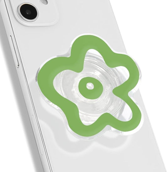 OnTheGrip Cute Transparent Daisy Flower Shape Design Mobile Phone Grip Multi Functional Collapsible Stand Holder for Smartphone Tablet Cell Phone Accessory (Green)