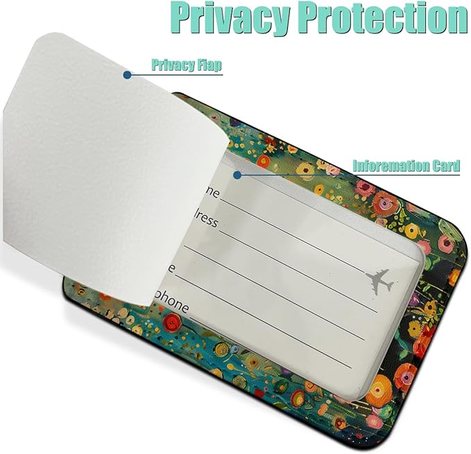 2 PCs Floral Cat Stuff Luggage Tag, Suitcase Tags with Privacy Flap and Metal Loop, Luggage Tags for Suitcases, Identifiers Travel Essentials Bag Tag, Cat Lovers Gifts for Women Girls Friends Bestie