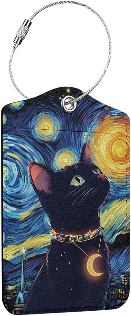 Cat Star Luggage Tag, Suitcase Tags with Privacy Flap and Metal Loop, Luggage Tags for Suitcases, Identifiers Travel Essentials Bag Tag, Cat Lovers Gifts for Women Girls Friends Sister