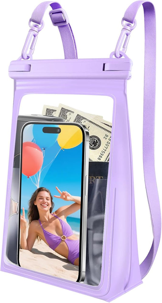 Large Waterproof Phone Pouch Floating, Waterproof Phone Case for iPhone 15 14 Pro Max 13 12 Plus 11 XS XR X Samsung up to 8.5'', IPX8 Water Proof Cell Phone Dry Bag for Beach Swimming Kayaking, Purple