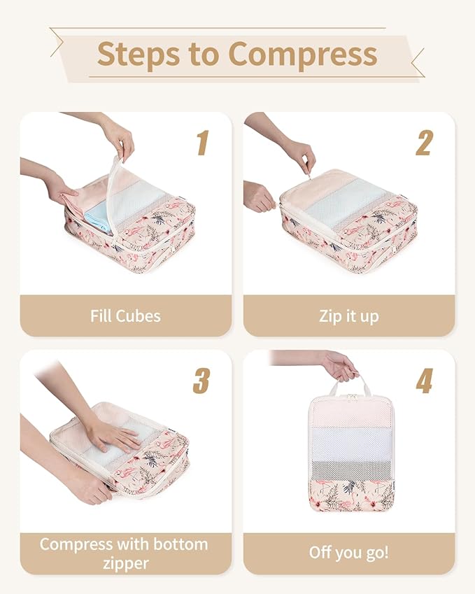 Narwey 6 Set Compression Packing Cubes for Travel Kids Women Carry on, Packing Organizers Bag for Backpack Luggage Suitcase Duffle Bags