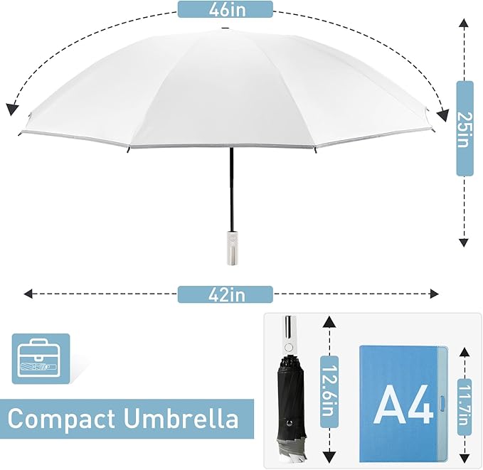 Bodyguard Inverted Umbrella - Large Windproof for Rain & Sun, Compact Reverse With Reflective Stripe, Teflon-Coated for Women Men, Travel Folding With Cover Bag